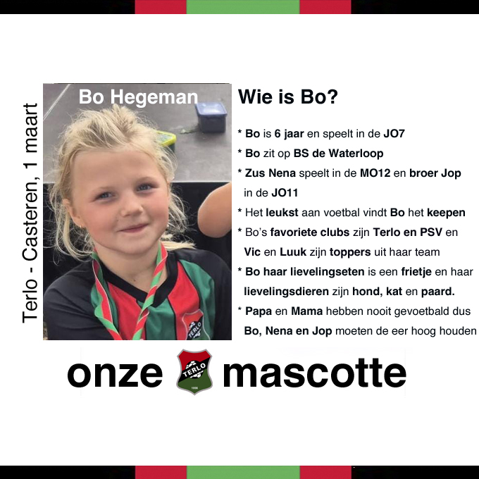 Bo is mascotte tijdens Terlo-Casteren