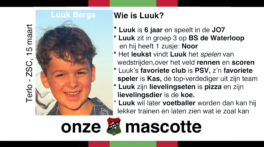 Luuk is onze mascotte zondag 15 maart