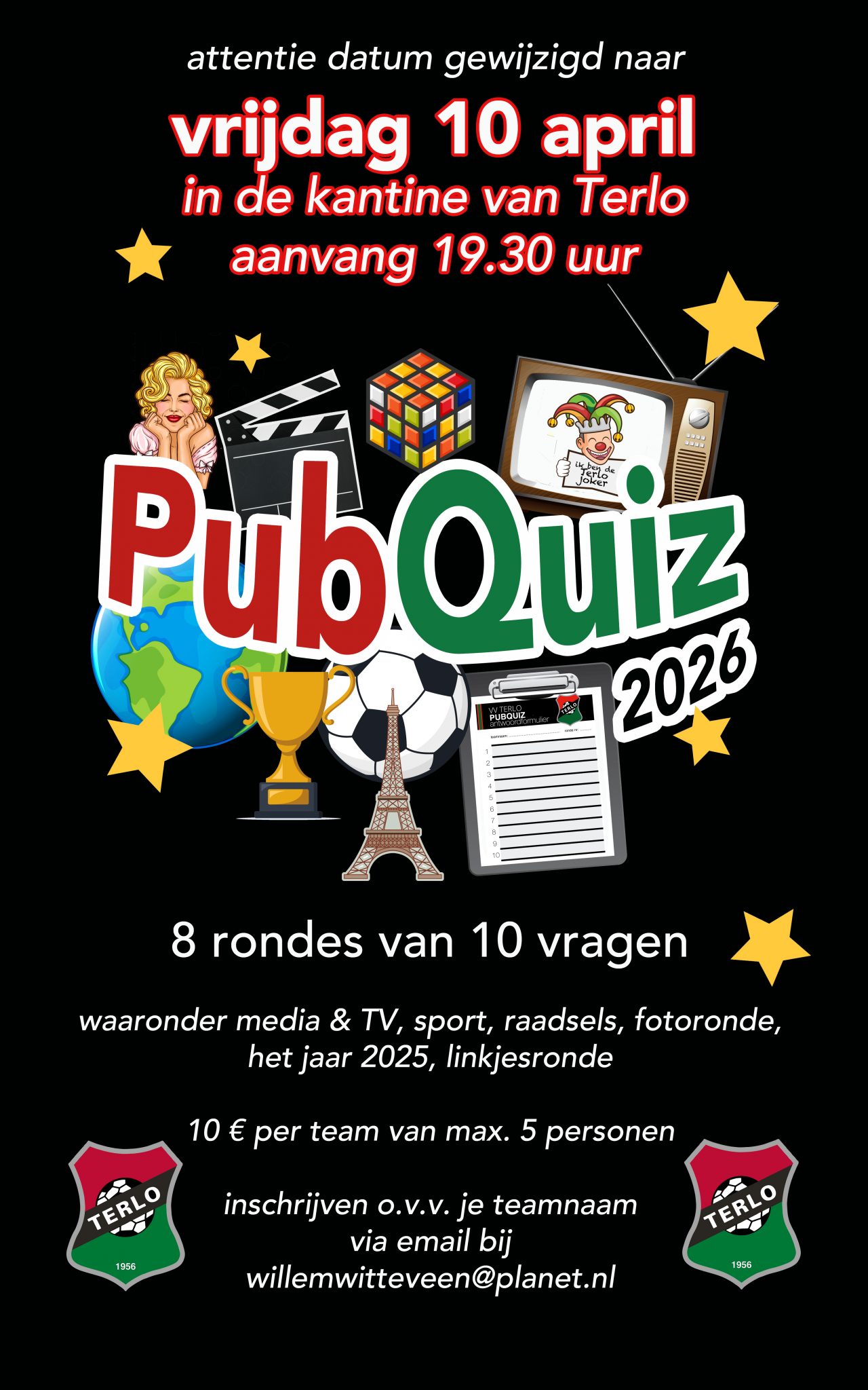 Wijziging datum Terlo PubQuiz